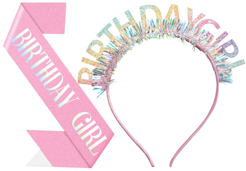 Papoopy Birthday Headband with Sash for Women, Birthday Crwon Tiara for Decorations - Image 1