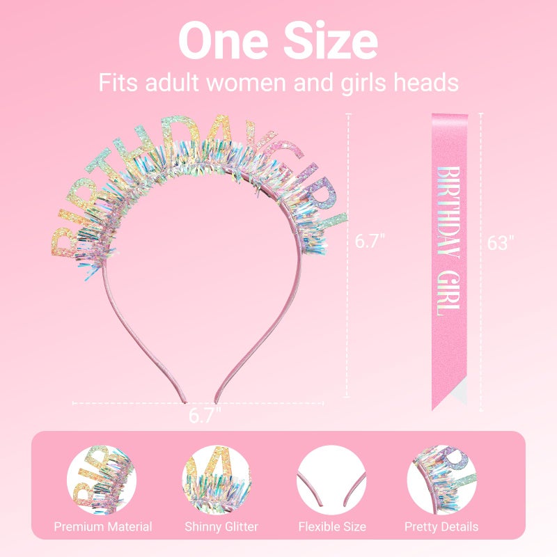 Papoopy Birthday Headband with Sash for Women, Birthday Crwon Tiara for Decorations - Image 2