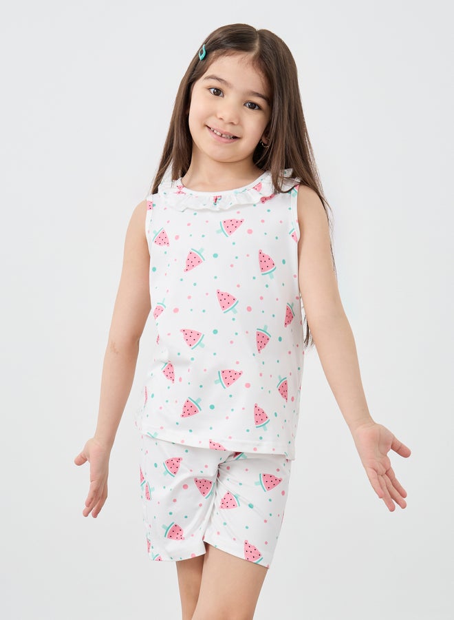 Styli Graphic Print Sleeveless Top and Shorts Pyjama Set - Image 4