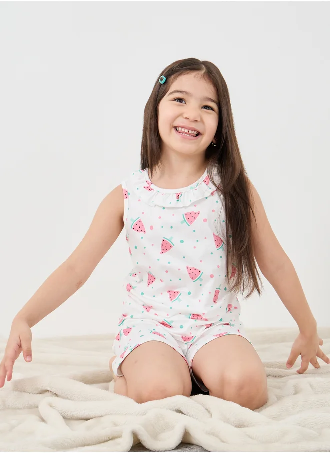 Styli Styli Graphic Print Sleeveless Top and Shorts Pyjama Set