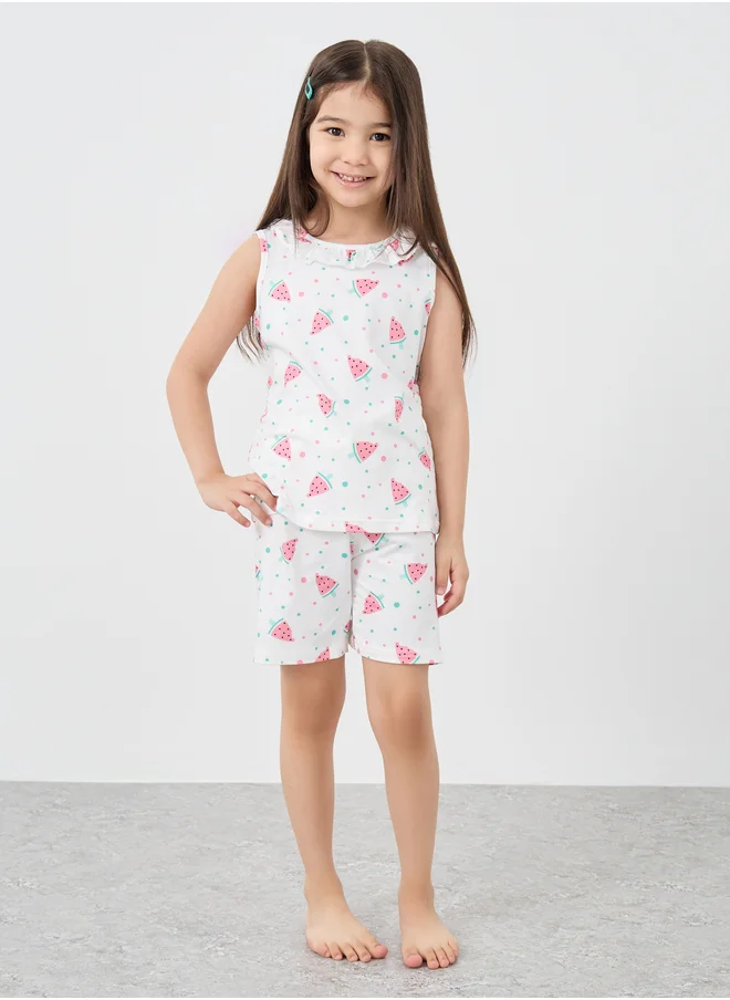 Styli Styli Graphic Print Sleeveless Top and Shorts Pyjama Set