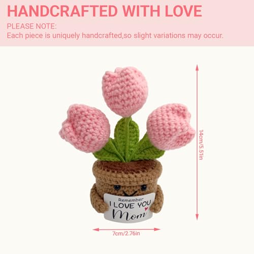 Fmcmly Mini Birthday Gifts for Mother, Remember I Love You MOM, Handmade Crochet Cute Tulip Flower, Gift for Mom from Daughter or Son - Image 3