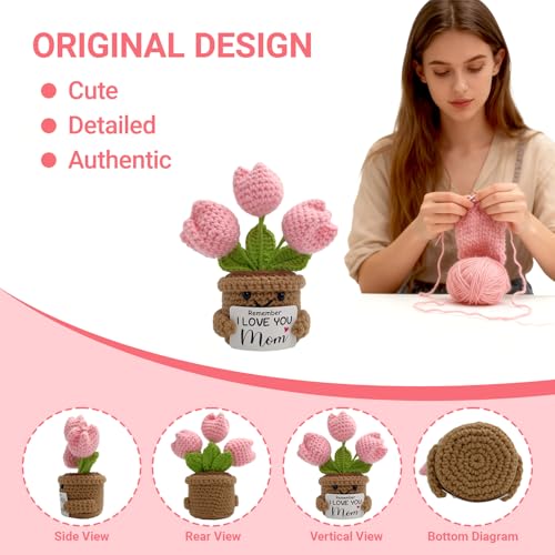 Fmcmly Mini Birthday Gifts for Mother, Remember I Love You MOM, Handmade Crochet Cute Tulip Flower, Gift for Mom from Daughter or Son - Image 2