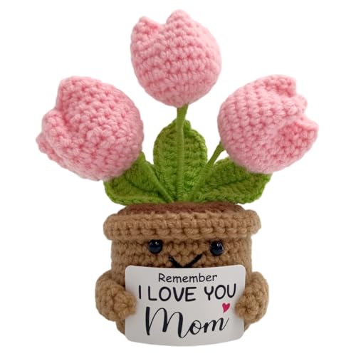 Fmcmly Mini Birthday Gifts for Mother, Remember I Love You MOM, Handmade Crochet Cute Tulip Flower, Gift for Mom from Daughter or Son - Image 1