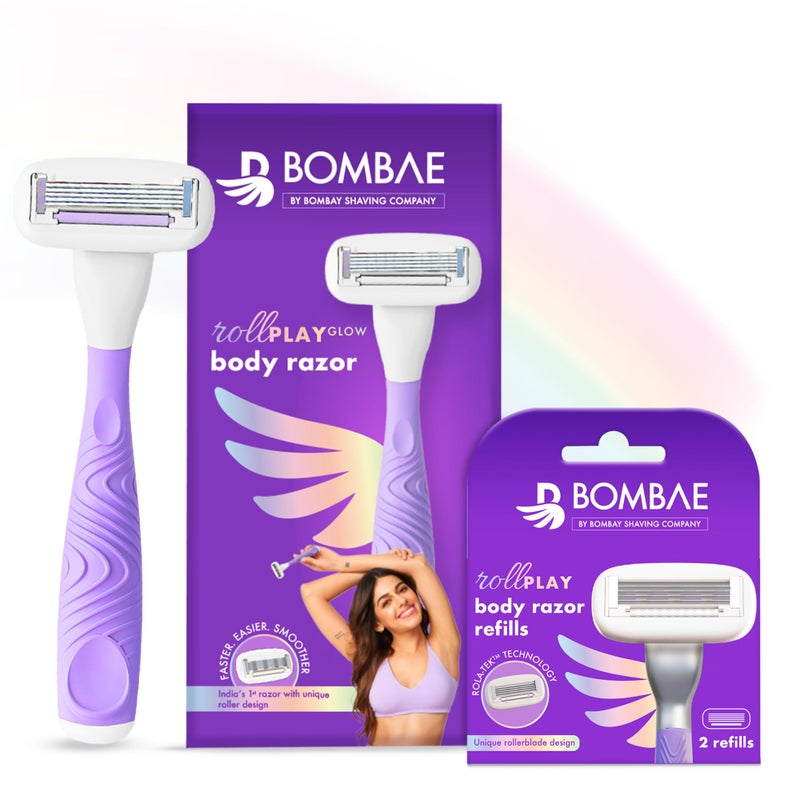 Bombae Rollplay Glow Body Razor for Women and Cartridges Pack of 2 | Hair Removal for Women | For Hands, Legs, Bikini and Underarms - Image 4