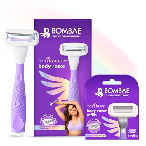 Bombae Rollplay Glow Body Razor for Women and Cartridges Pack of 2 | Hair Removal for Women | For Hands, Legs, Bikini and Underarms - Image 1
