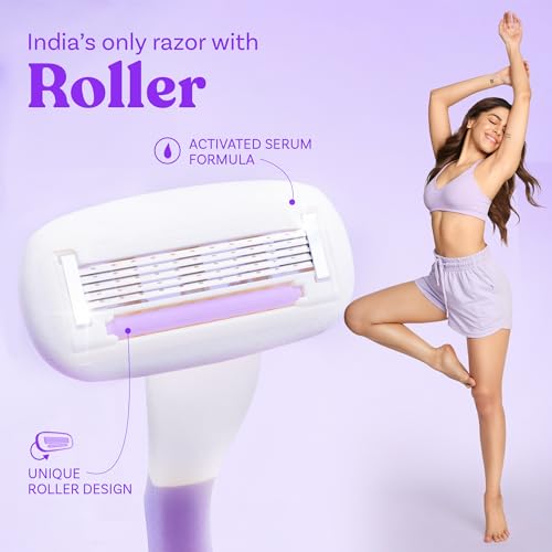 Bombae Rollplay Glow Body Razor for Women and Cartridges Pack of 2 | Hair Removal for Women | For Hands, Legs, Bikini and Underarms - Image 2