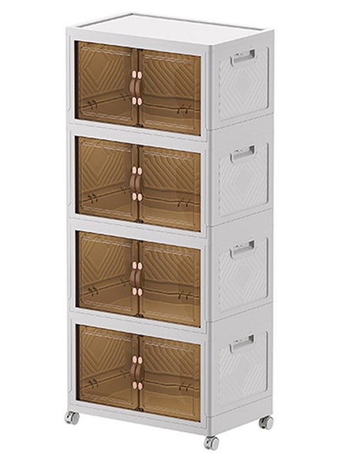 خزانة تخزين قابلة للطي متعددة الوظائف ذات 4 طبقات مع أبواب وعجلات (252 لتر)