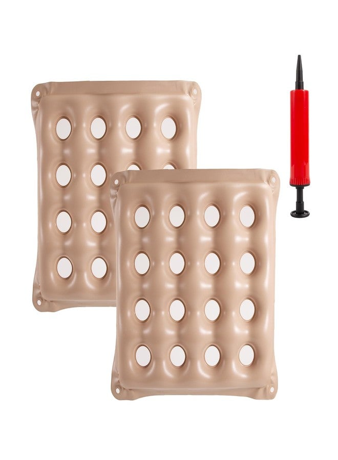 QCWN 2-Pack Waffle Inflatable Seat Cushions with Pump Pressure Relief Air Pillow for Bed Sores Tailbone Hemorrhoid Portable Wheelchair Cushion for Office Chair Car Travel Beige - Image 1