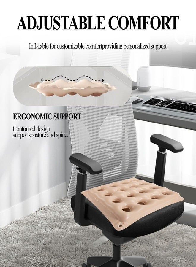 QCWN 2-Pack Waffle Inflatable Seat Cushions with Pump Pressure Relief Air Pillow for Bed Sores Tailbone Hemorrhoid Portable Wheelchair Cushion for Office Chair Car Travel Beige - Image 4