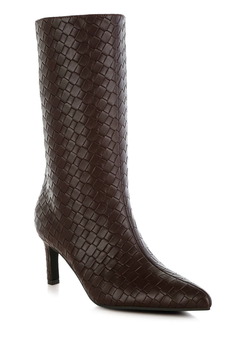 London Rag Woven Faux Leather Boots in Chocolate