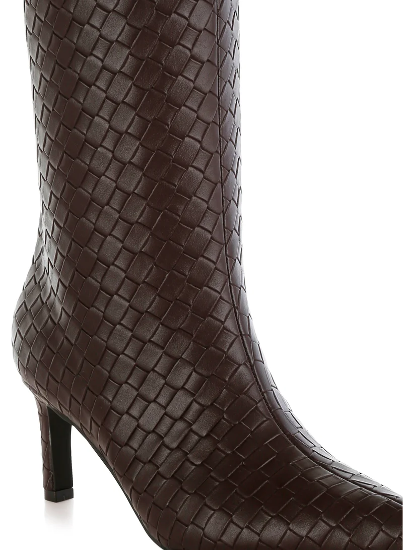 London Rag Woven Faux Leather Boots in Chocolate