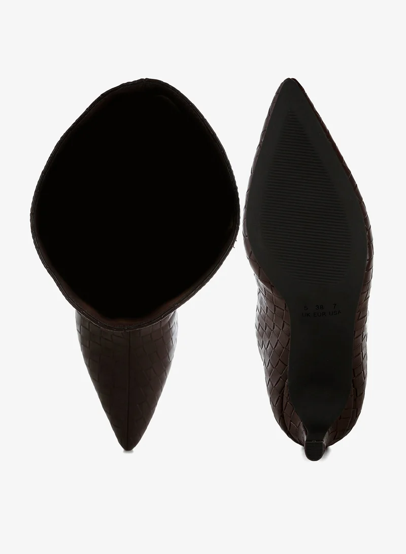 London Rag Woven Faux Leather Boots in Chocolate
