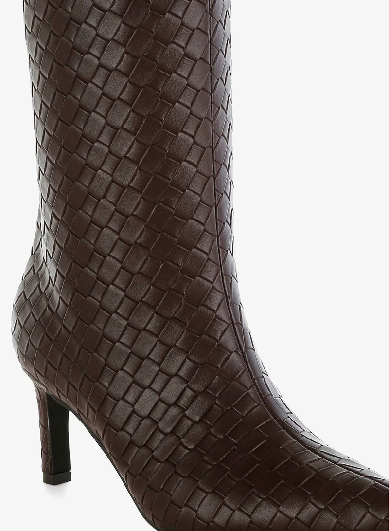 London Rag Woven Faux Leather Boots in Chocolate