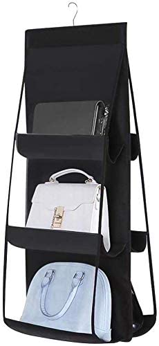 Grofly Hanging Handbag Purse Organizer Bags Dustproof Storage Bags Holder for Closet Wardrobe Door Space Saving Organizer System with 6 Large Clear Black - Image 1