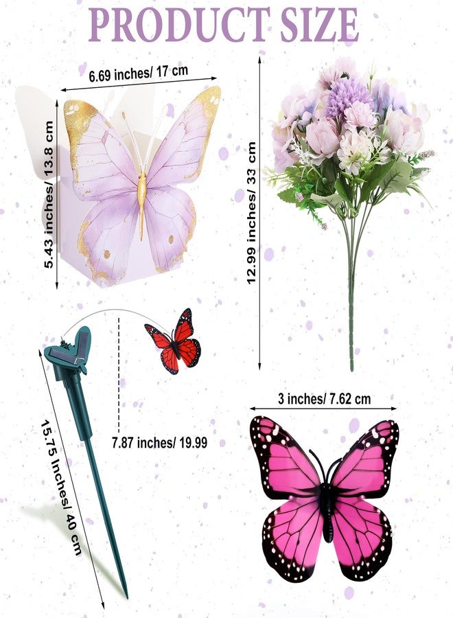 Kittmip 4 Set 16pcs Solar Powered Flying Butterfly Centerpieces Fluttering Solar Butterfly Garden Stakes Moving Decorations Artificial Peonies Flowers with Boxes for Birthday Wedding Tea Party Tables - Image 2