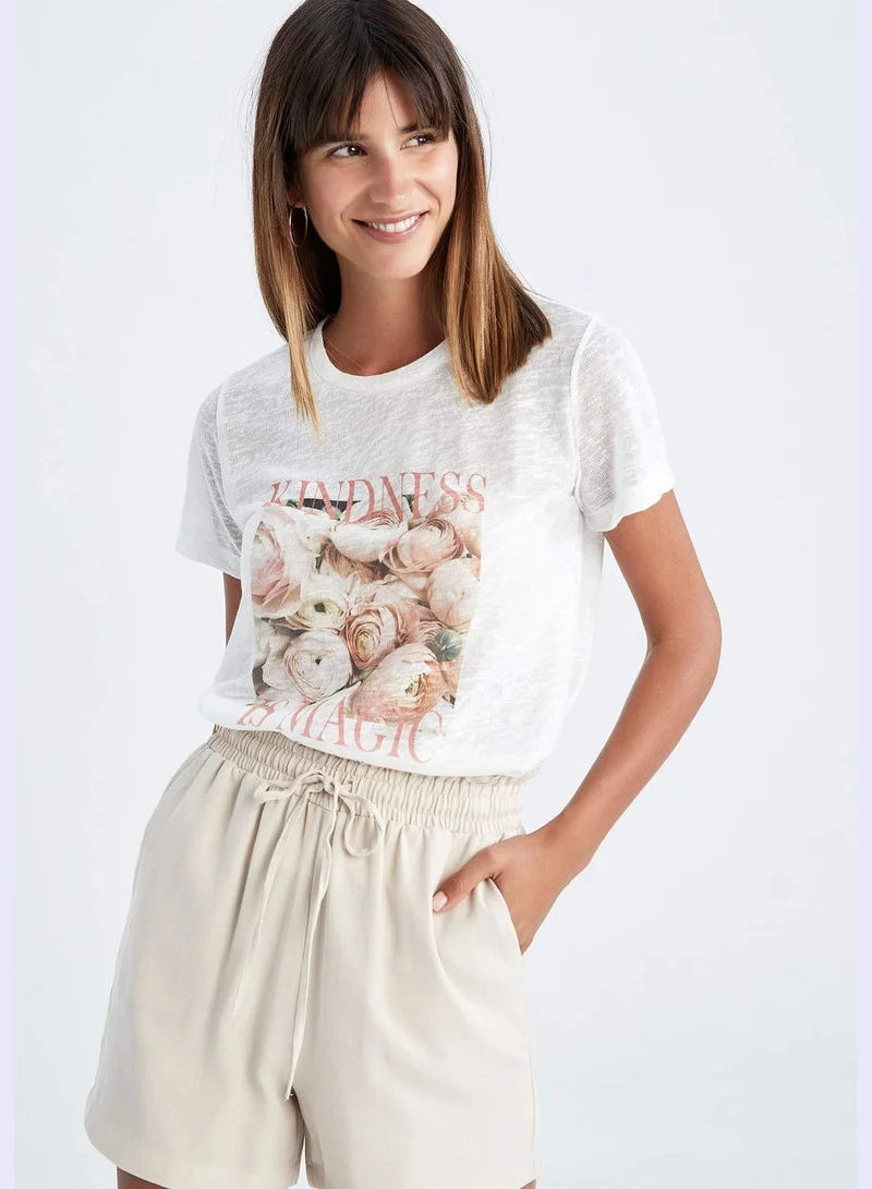 ديفاكتو Woman Regular Fit Crew Neck Knitted Short Sleeve T-Shirt