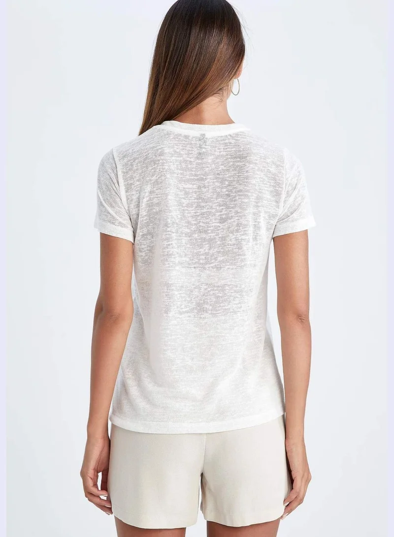 ديفاكتو Woman Regular Fit Crew Neck Knitted Short Sleeve T-Shirt