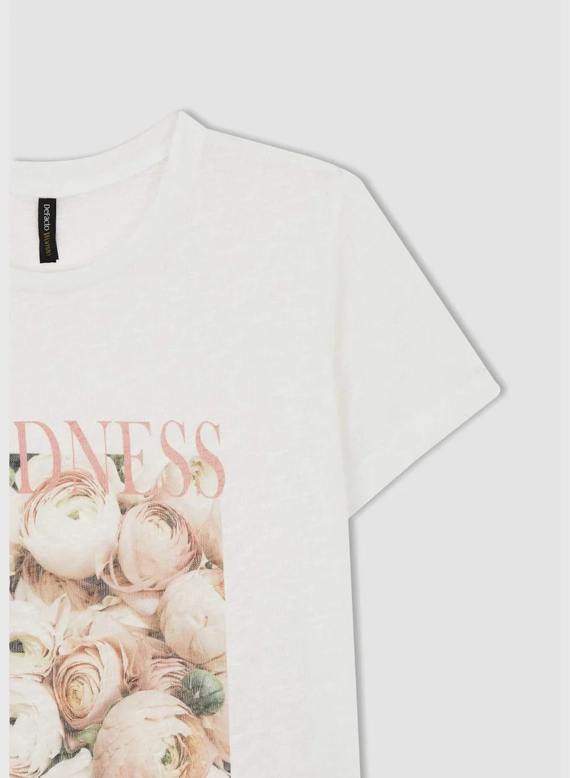 ديفاكتو Woman Regular Fit Crew Neck Knitted Short Sleeve T-Shirt