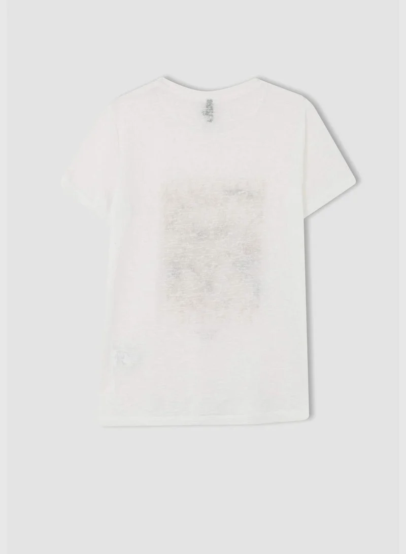 ديفاكتو Woman Regular Fit Crew Neck Knitted Short Sleeve T-Shirt