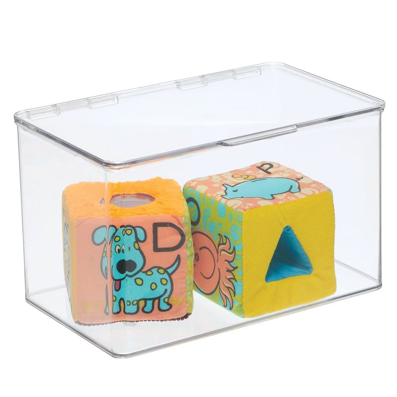 mDesign Set of 2 Storage Boxes with Lids â€“ Stackable Plastic Storage Boxes for Nursery â€“ Practical Plastic Toy Box Set â€“ Clear - Image 4