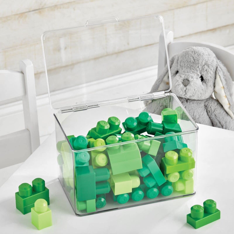 mDesign Set of 2 Storage Boxes with Lids â€“ Stackable Plastic Storage Boxes for Nursery â€“ Practical Plastic Toy Box Set â€“ Clear - Image 3