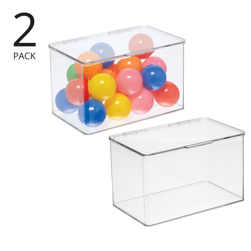 mDesign Set of 2 Storage Boxes with Lids â€“ Stackable Plastic Storage Boxes for Nursery â€“ Practical Plastic Toy Box Set â€“ Clear - Image 2
