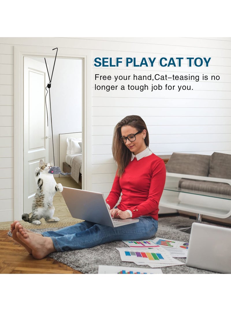 1 Pack Interactive Cat Feather Toys, Retractable Teaser Toy, Hanging Interactive Toys for Indoor Cats Kitten Play Chase Exercise, Kitten Mental Exercise Toys (Grey) - Image 5