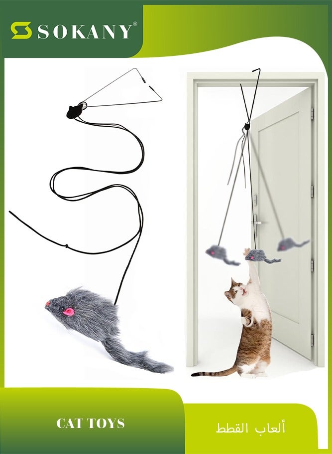 1 Pack Interactive Cat Feather Toys, Retractable Teaser Toy, Hanging Interactive Toys for Indoor Cats Kitten Play Chase Exercise, Kitten Mental Exercise Toys (Grey) - Image 1
