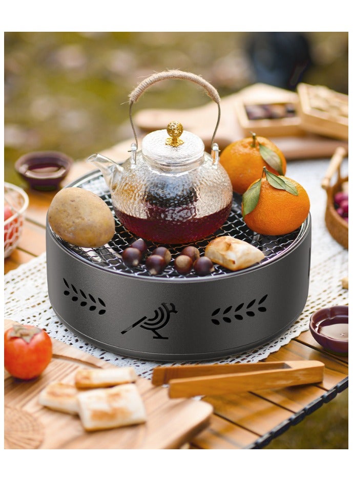 شواية شواء، شواية فحم محمولة للتخييم، موقد شواء صغير/مصغر دائري من الفولاذ المقاوم للصدأ مع أرجل قابلة للطي وحقيبة حمل للطهي في الهواء الطلق والنزهات والمشي لمسافات طويلة وصيد الأسماك والحفلات - Image 1