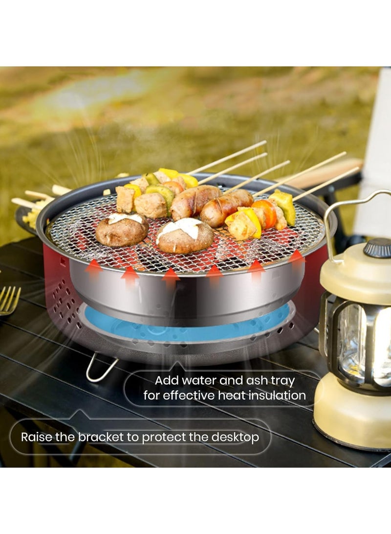 شواية شواء، شواية فحم محمولة للتخييم، موقد شواء صغير/مصغر دائري من الفولاذ المقاوم للصدأ مع أرجل قابلة للطي وحقيبة حمل للطهي في الهواء الطلق والنزهات والمشي لمسافات طويلة وصيد الأسماك والحفلات - Image 3