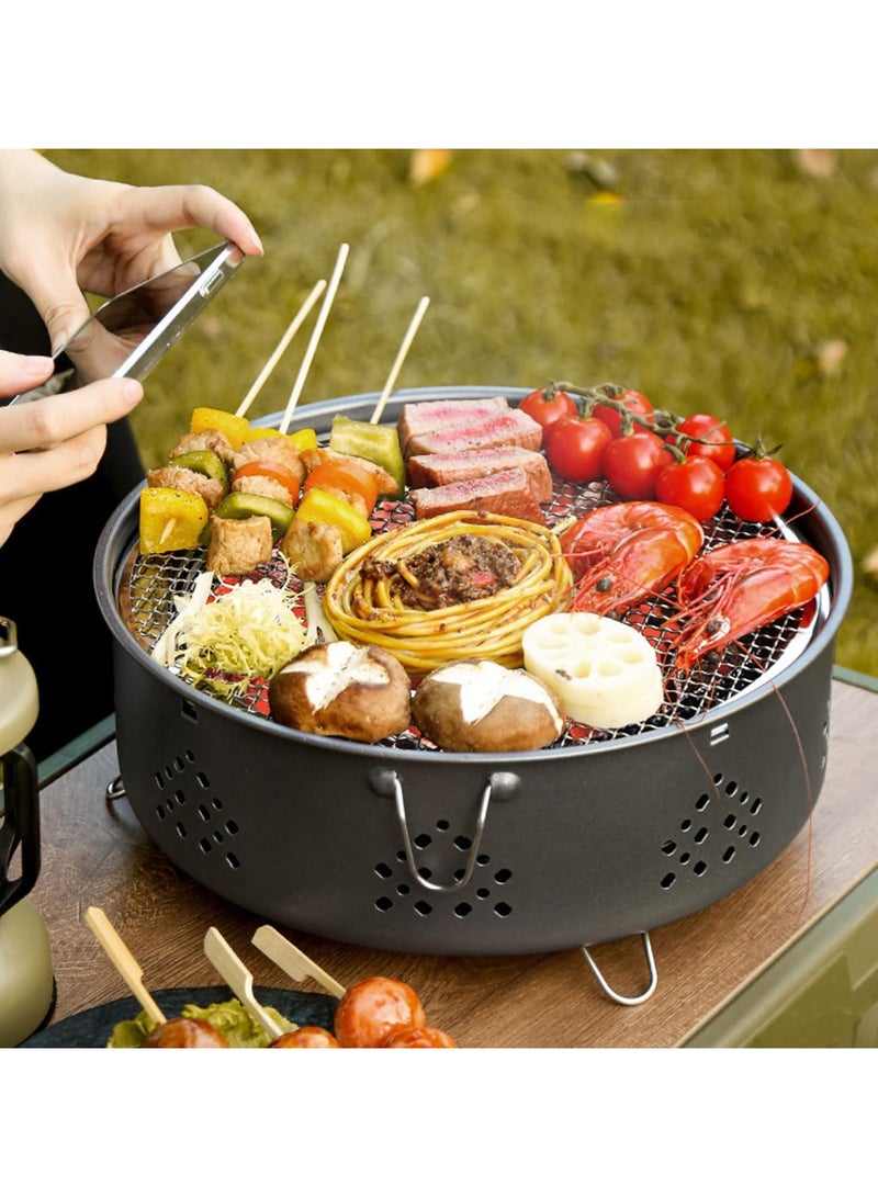 شواية شواء، شواية فحم محمولة للتخييم، موقد شواء صغير/مصغر دائري من الفولاذ المقاوم للصدأ مع أرجل قابلة للطي وحقيبة حمل للطهي في الهواء الطلق والنزهات والمشي لمسافات طويلة وصيد الأسماك والحفلات - Image 4