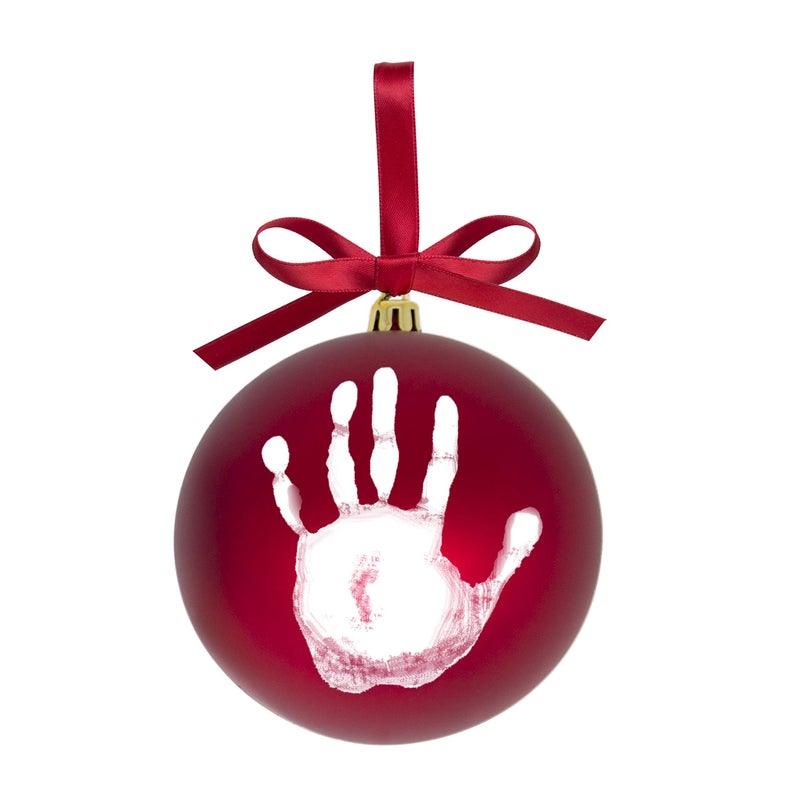 Tiny Ideas Christmas Baby's Handprint Ball Ornament  Included Paint for Baby's Print  Newborrn Holiday Keepsake Gift  DIY Classic Christmas Tree Ornament  Red - Image 1