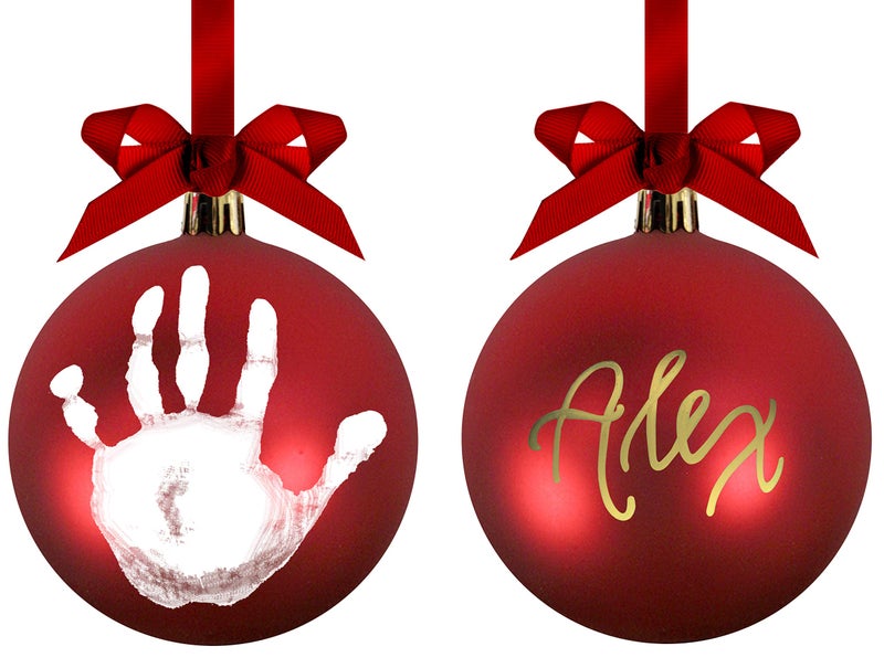 Tiny Ideas Christmas Baby's Handprint Ball Ornament  Included Paint for Baby's Print  Newborrn Holiday Keepsake Gift  DIY Classic Christmas Tree Ornament  Red - Image 4