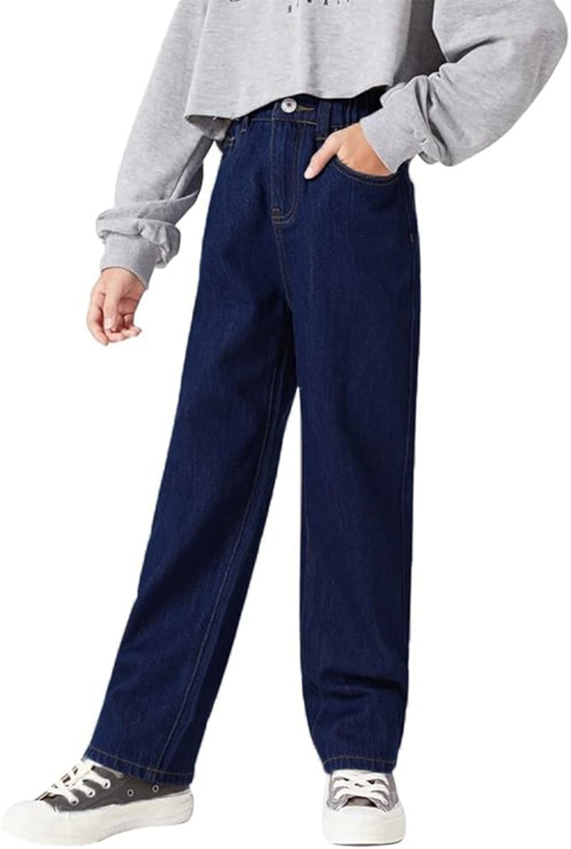 ADBUCKS Stretchable Denim Fabric High Rise Wide Leg Jeans for Girls II Girls Bootcut Jeans (in, Age, 6 Years, 7 Years, Dxblue) - Image 1