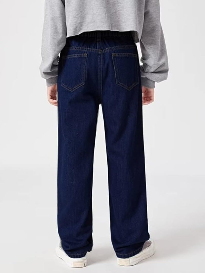 ADBUCKS Stretchable Denim Fabric High Rise Wide Leg Jeans for Girls II Girls Bootcut Jeans (in, Age, 6 Years, 7 Years, Dxblue) - Image 3