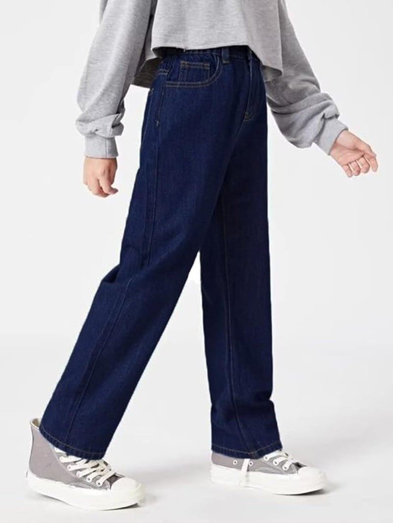 ADBUCKS Stretchable Denim Fabric High Rise Wide Leg Jeans for Girls II Girls Bootcut Jeans (in, Age, 6 Years, 7 Years, Dxblue) - Image 2