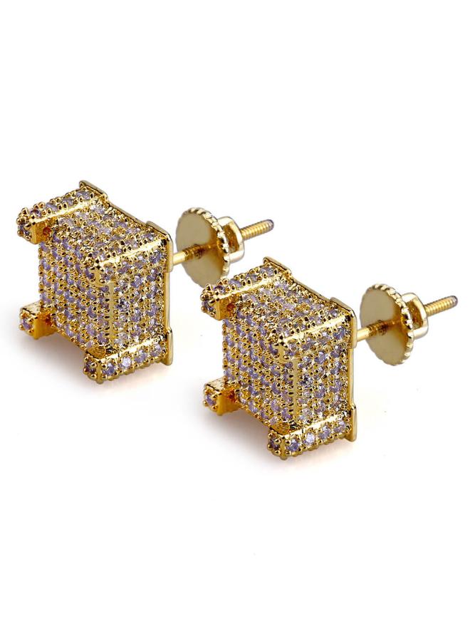 Hot European And American Square Full Zircon Earrings Hiphop Hip Hop Earrings 925 Tremella Cap