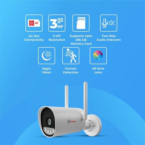 Trueview 3mp 1296p HD All Time Color 4G Sim Based Bullet CCTV Security Camera for Home, Shop, Office, Farm, and Construction Site | IP66 Waterproof Rating | with 9 IR LED - Image 3