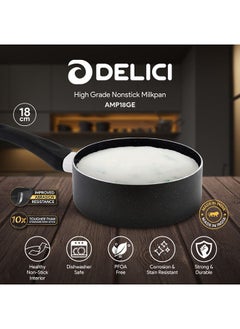 DELICI Granite Non-Stick Milk Pan – PFOA-Free, Ivory with Gray Spatter Coating, Tempered Glass Lid, Heat-Resistant Bakelite Handle, Multi-Cooktop Compatible  - Image 2