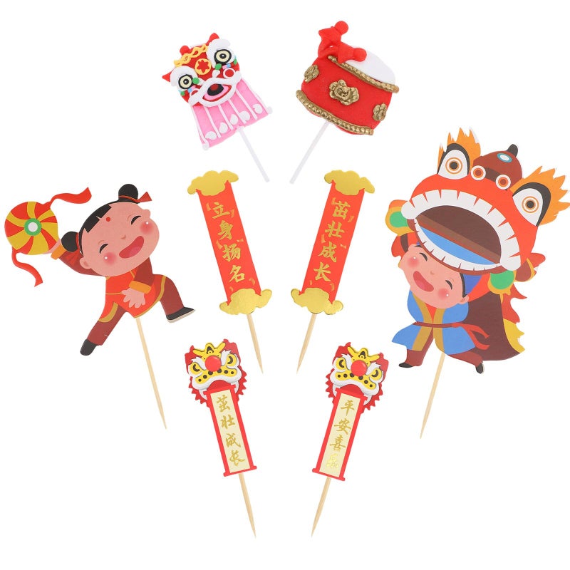 Chinese Style Polymer Clay Cake Toppers Red Couplets Design Birthday Festival Party Decorations - Image 2