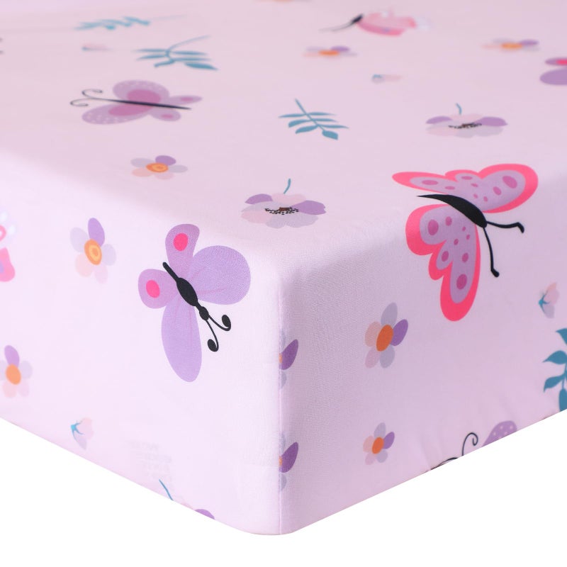 Tudomro 3 Pieces Butterfly Nursery Crib Bedding Set for Girls, Standard Size Bedding Sets with Comforter Fitted Sheet Crib Skirt(Purple) - Image 4