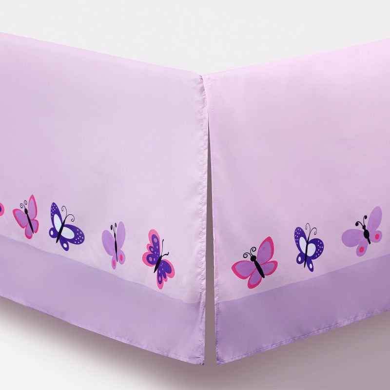 Tudomro 3 Pieces Butterfly Nursery Crib Bedding Set for Girls, Standard Size Bedding Sets with Comforter Fitted Sheet Crib Skirt(Purple) - Image 5
