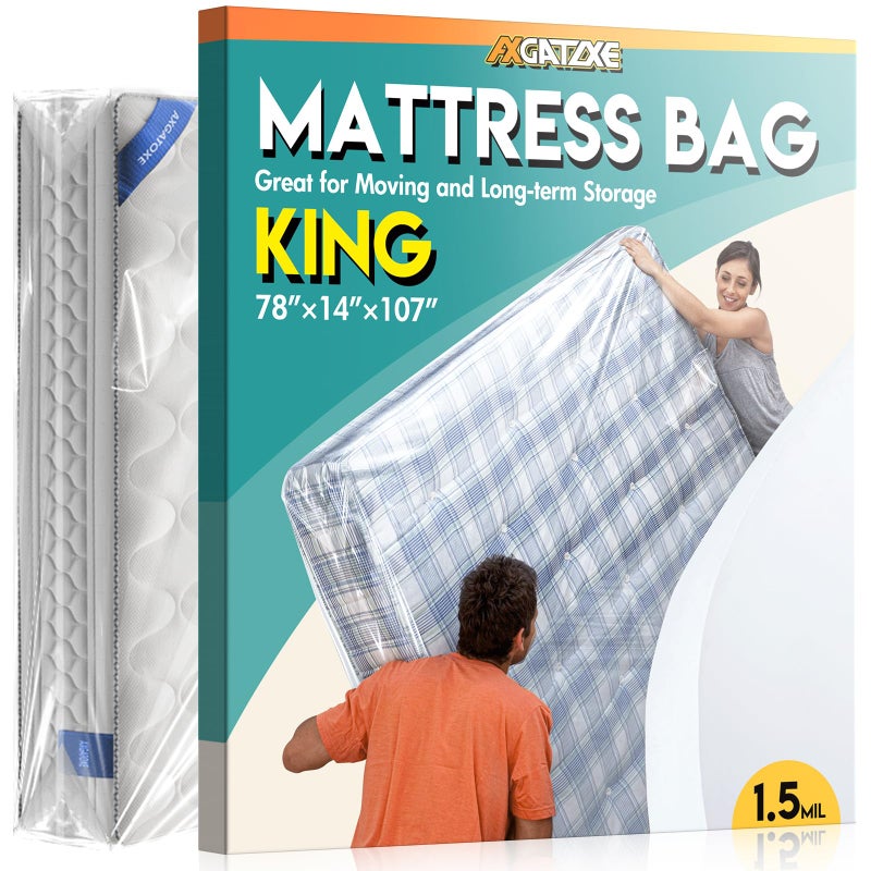 Axgatoxe Plastic Mattress Bag for Moving Storage, Waterproof Mattress Cover, Mattress Protector for Moving Supplies - King Size (1.5MIL) - Image 1