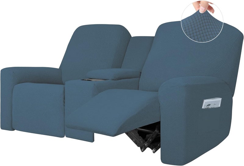 Easy-Going 1 Piece Stretch Reclining Loveseat with Middle Console Slipcover, 2 Seater Loveseat Recliner Cover with Cup Holder and Storage, Recliner Couch Sofa Cover, Furniture Protector Bluestone - Image 1