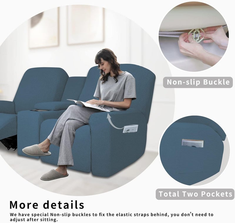 Easy-Going 1 Piece Stretch Reclining Loveseat with Middle Console Slipcover, 2 Seater Loveseat Recliner Cover with Cup Holder and Storage, Recliner Couch Sofa Cover, Furniture Protector Bluestone - Image 5