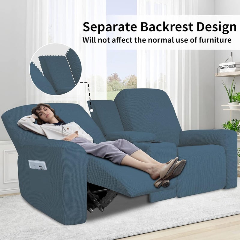 Easy-Going 1 Piece Stretch Reclining Loveseat with Middle Console Slipcover, 2 Seater Loveseat Recliner Cover with Cup Holder and Storage, Recliner Couch Sofa Cover, Furniture Protector Bluestone - Image 4