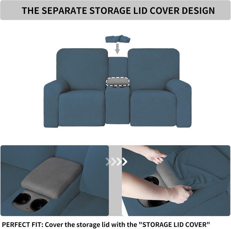 Easy-Going 1 Piece Stretch Reclining Loveseat with Middle Console Slipcover, 2 Seater Loveseat Recliner Cover with Cup Holder and Storage, Recliner Couch Sofa Cover, Furniture Protector Bluestone - Image 3