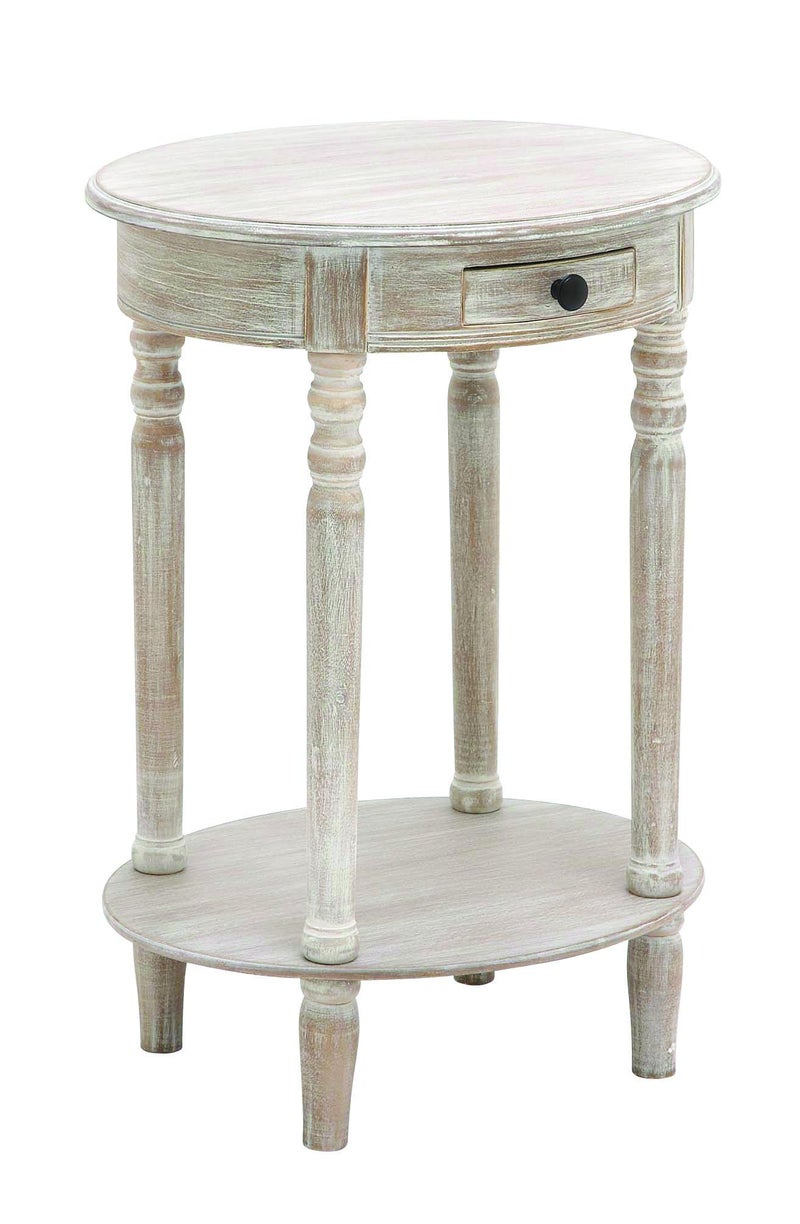 Deco 79 Wood Side End Accent Table Whitewashed Oval 1 Drawer and 1 Shelf End Table with Turned Legs, Side Table 20" x 15" x 27", Light Brown - Image 2