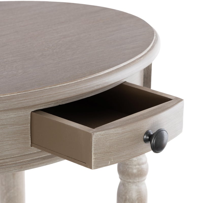 Deco 79 Wood Side End Accent Table Whitewashed Oval 1 Drawer and 1 Shelf End Table with Turned Legs, Side Table 20" x 15" x 27", Light Brown - Image 5